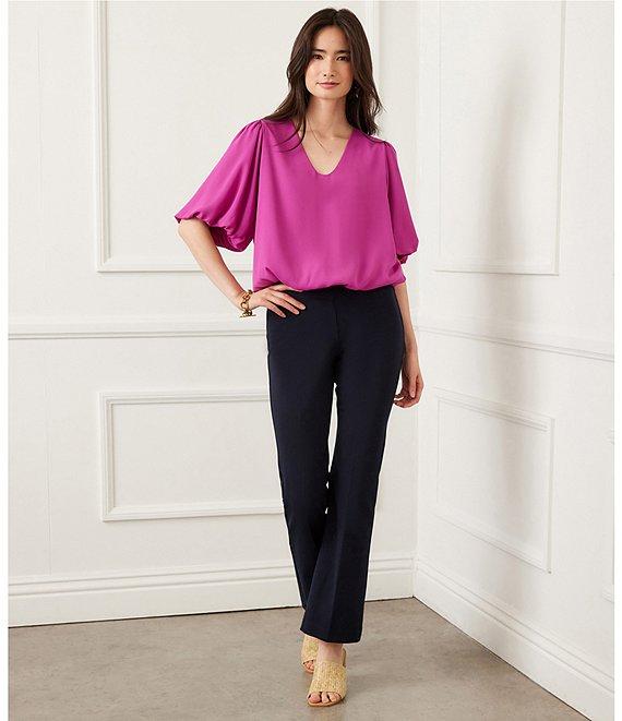 Karen Kane Silky Crepe V-Neck Short Puff Sleeve Top Product Image