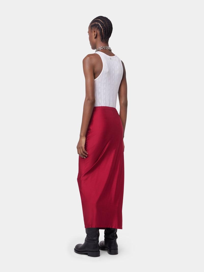 RED LONG DRAPED SKIRT IN JERSEY Product Image