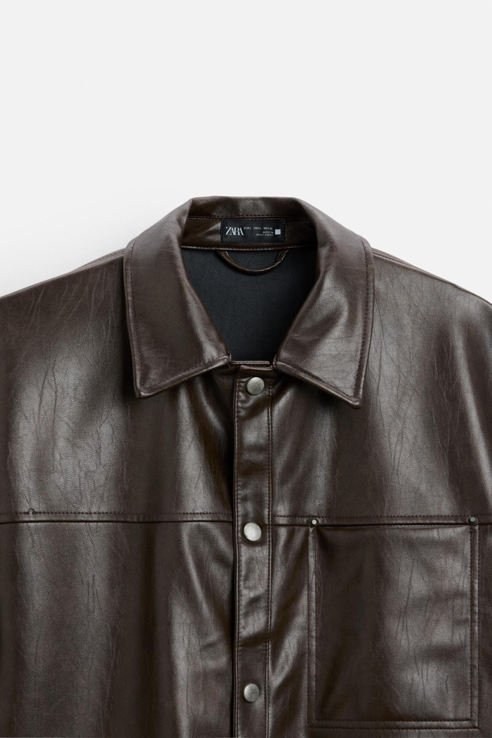 WASHED FAUX LEATHER OVERSHIRT Product Image