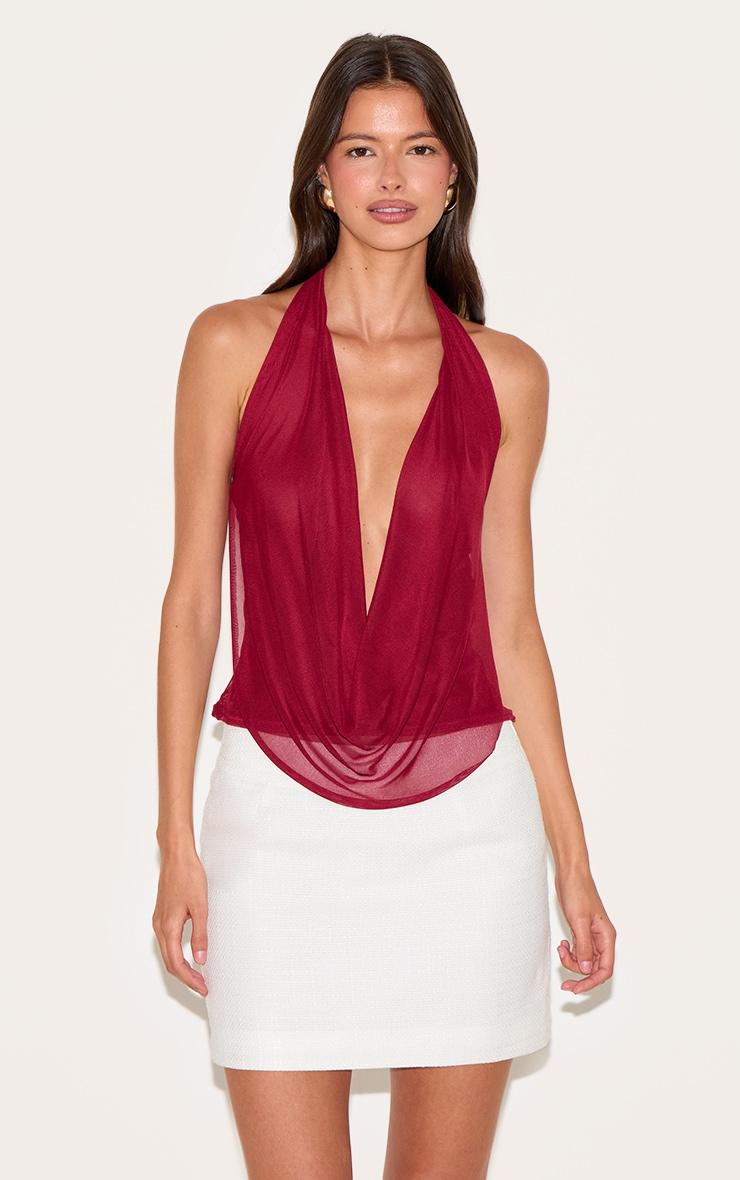 Deep Red Mesh Halter Neck Top Product Image