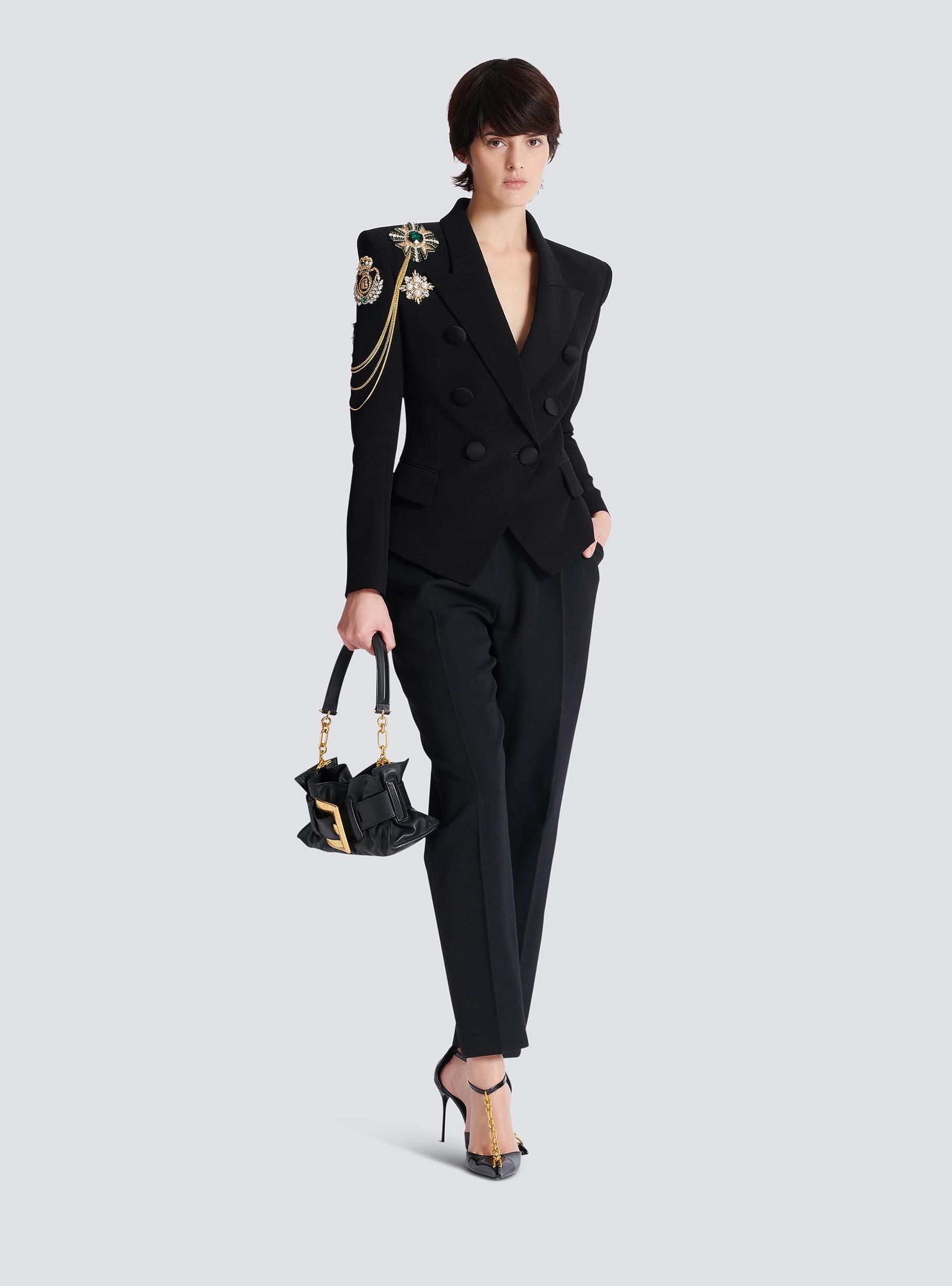 Crepe 6-button jacket with embroidered patches Product Image