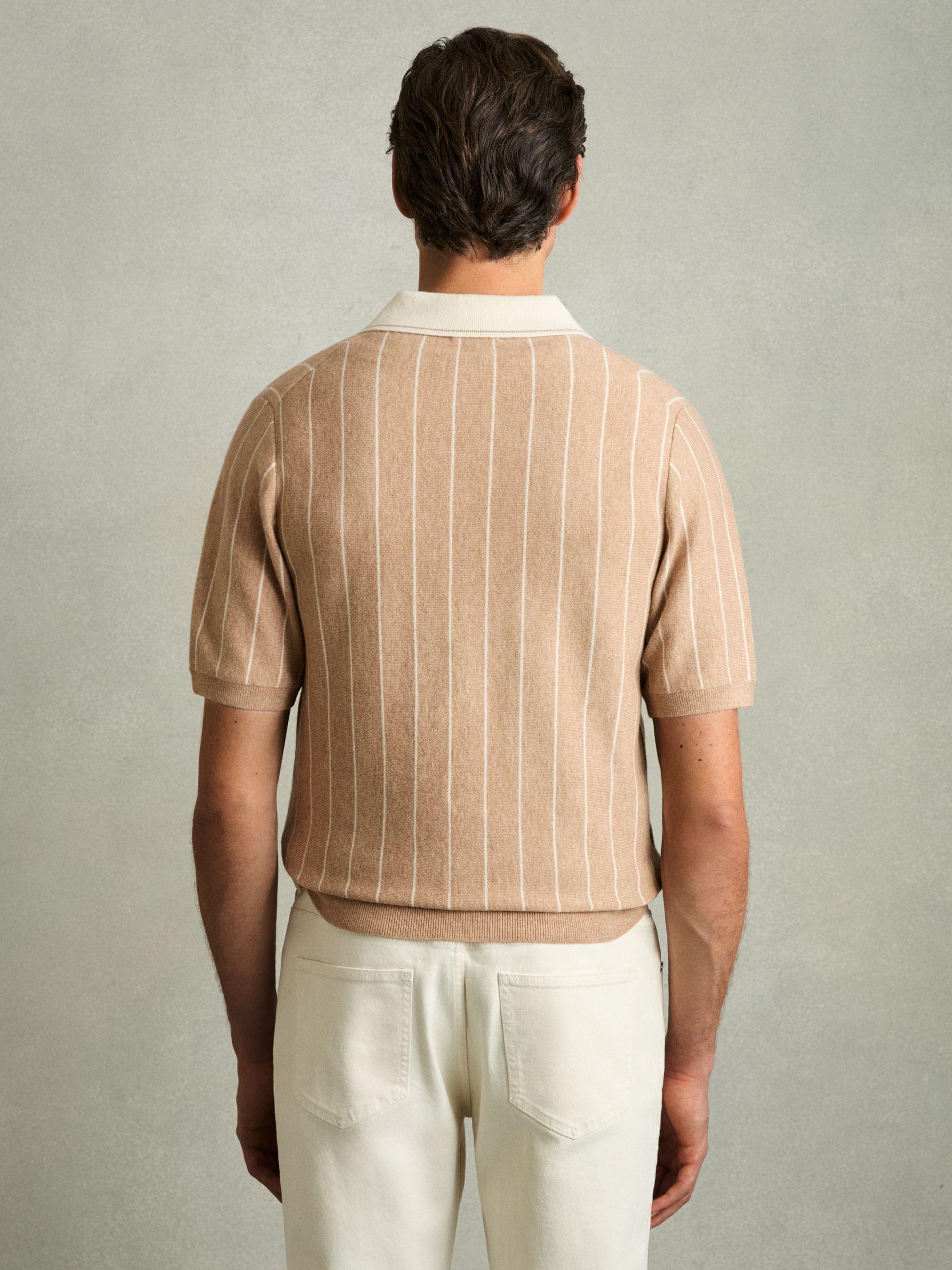Wool Striped-Knit Short-Sleeve Shirt in Camel Product Image