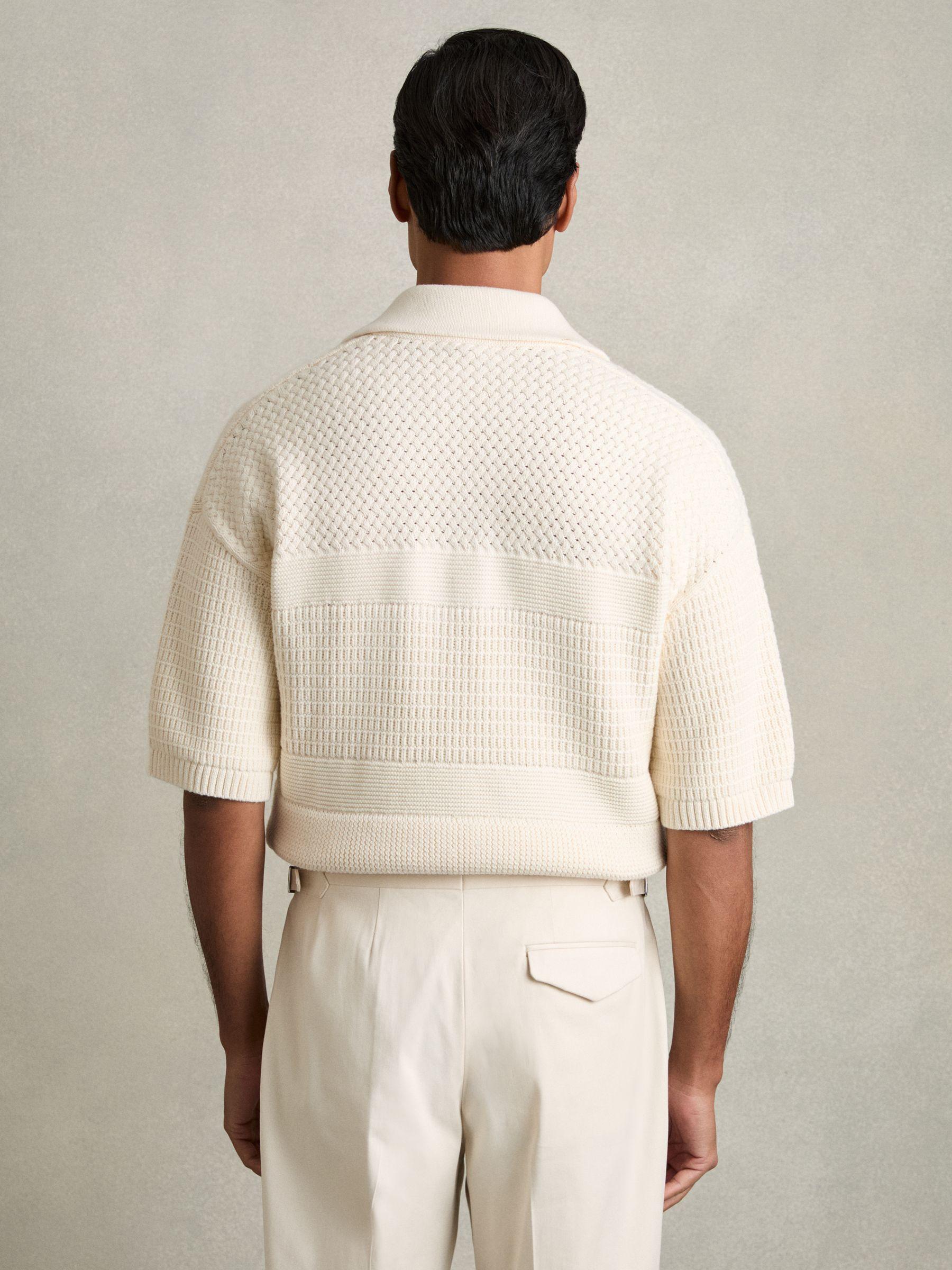 Cotton Textured-Knit Polo Shirt in Off White Product Image