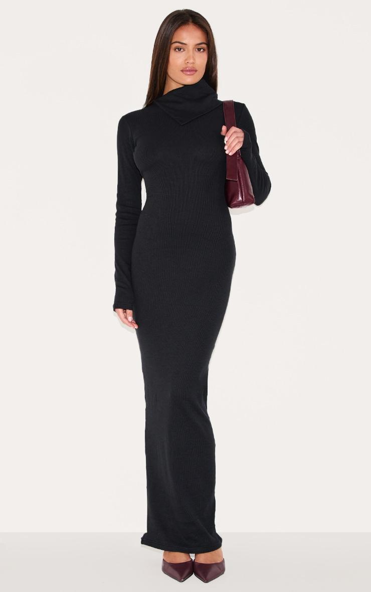 Black Rib Oversized Collar Maxi Dress Product Image