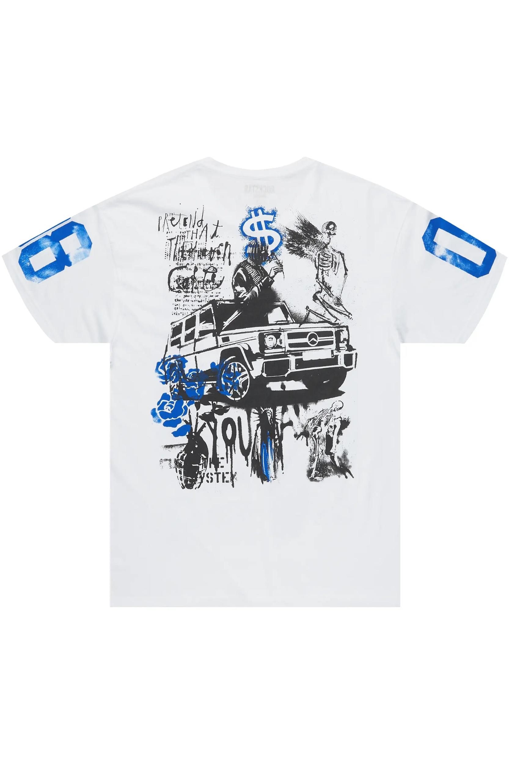 Grill White/Blue Graphic Oversized T-Shirt Male Product Image