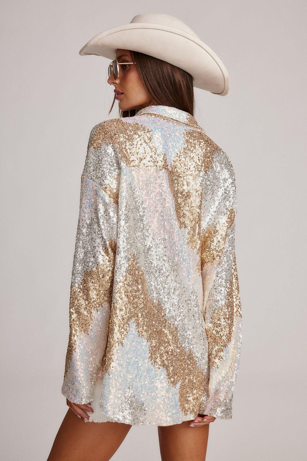 Genevieve Ivory Multi Sequin Button Up Product Image