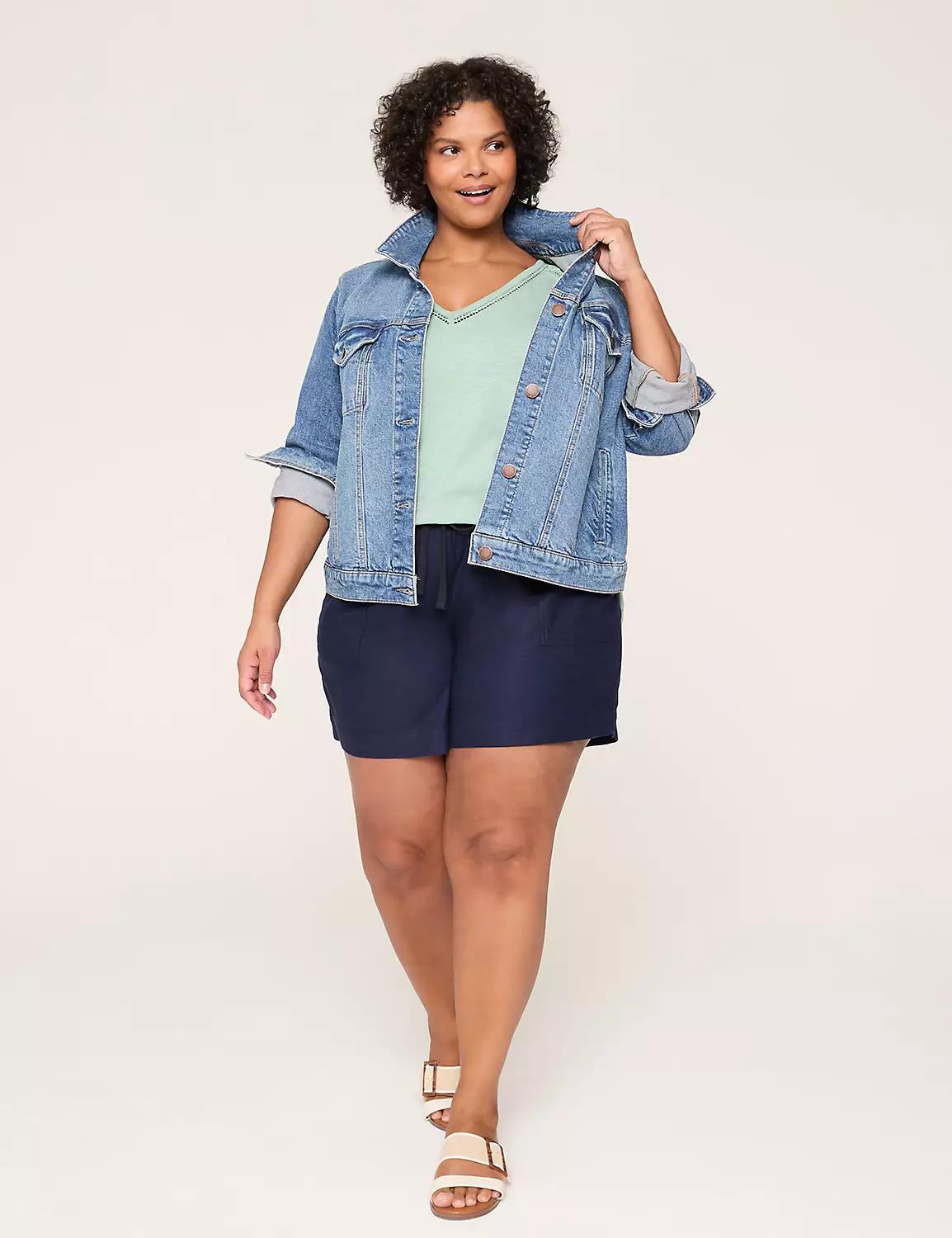 V-Neck Crochet-Trim Tee Product Image