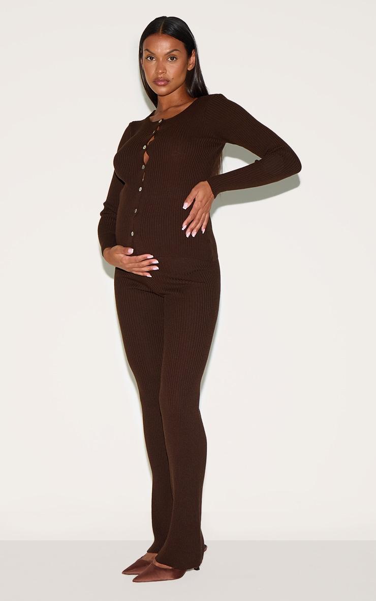Maternity Chocolate Button Up Long Sleeve Knit Top Product Image