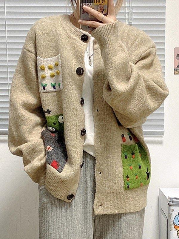 Pocket Jacquard Button Front Cardigan Product Image