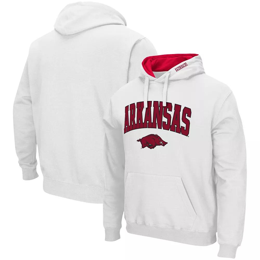 Men's Colosseum White Arkansas Razorbacks Arch & Logo 3.0 Pullover Hoodie,  Product Image