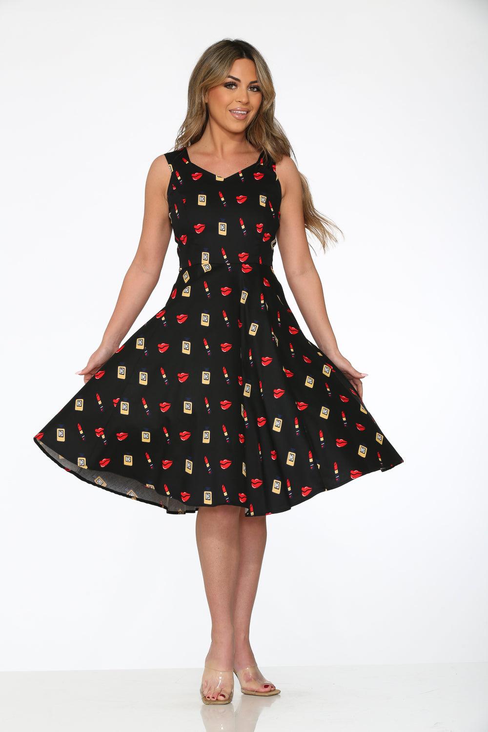 Black Red Lipstick Swing Dress Product Image