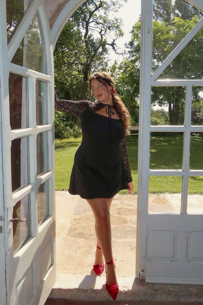 Lace Sleeve Jersey Mini Dress Product Image