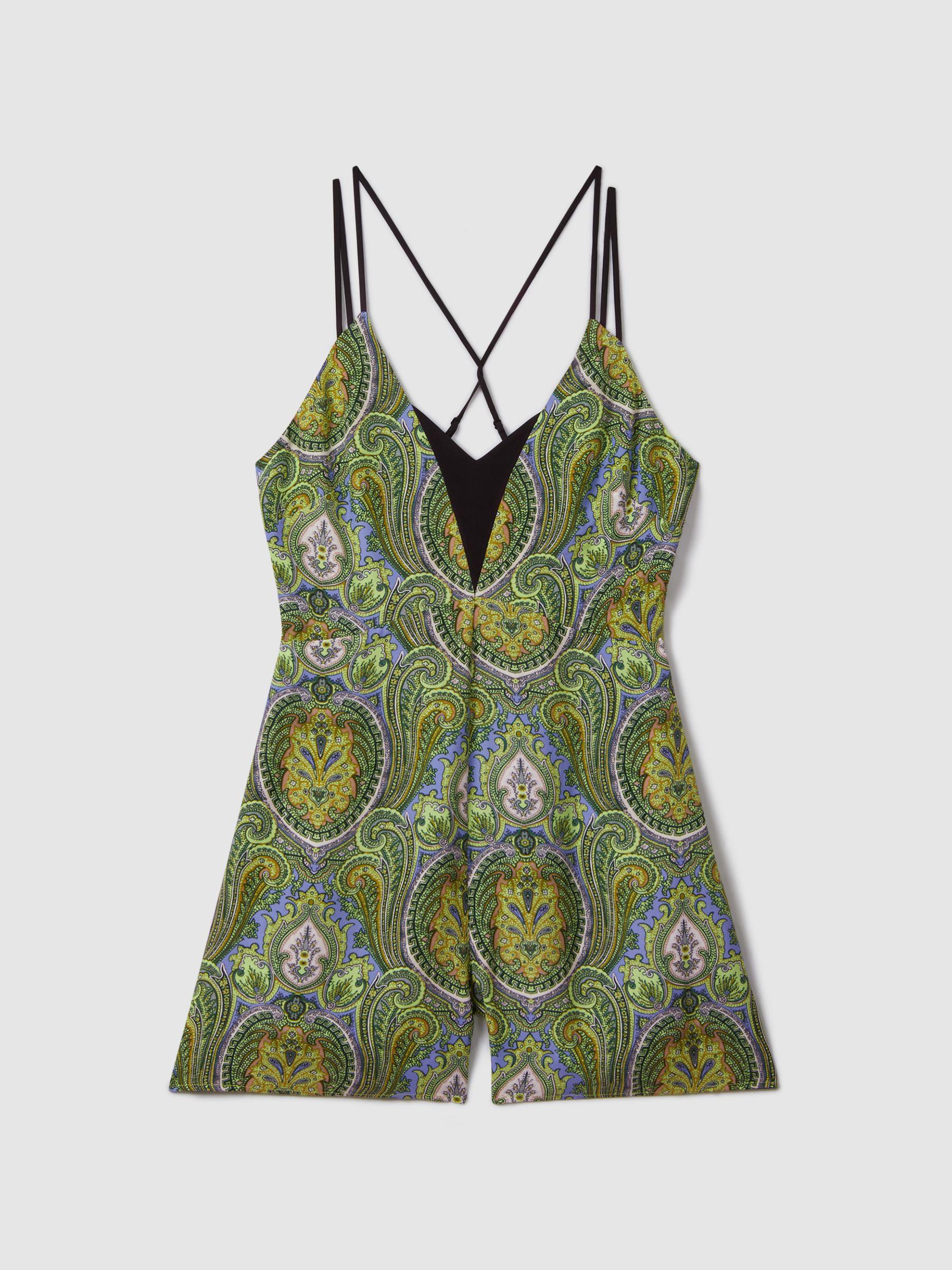 Florere Printed Dual Strap Playsuit in Lime/Green Product Image
