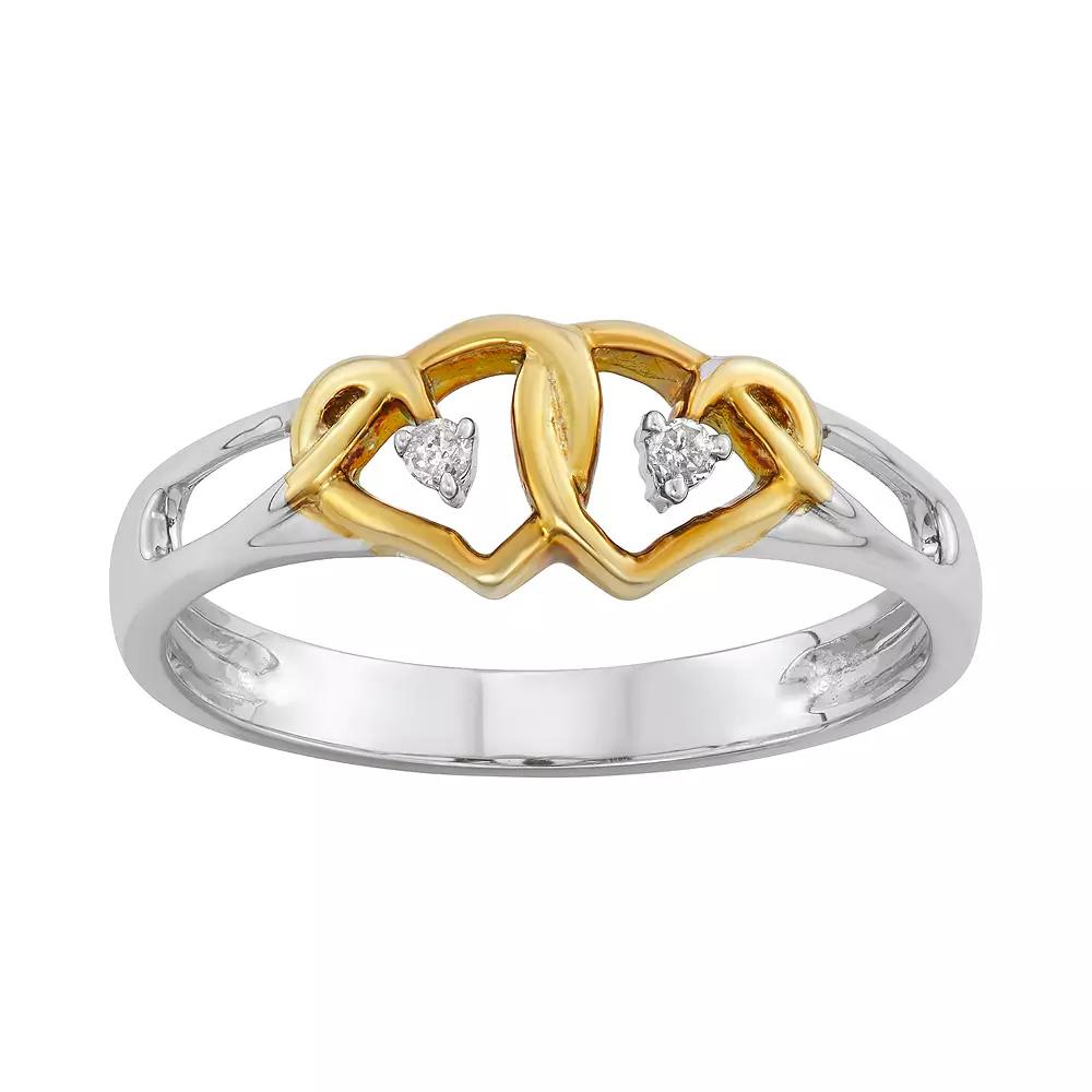 Two Tone Sterling Silver Diamond Accent Heart Promise Ring, Women's, Size: 8 Product Image