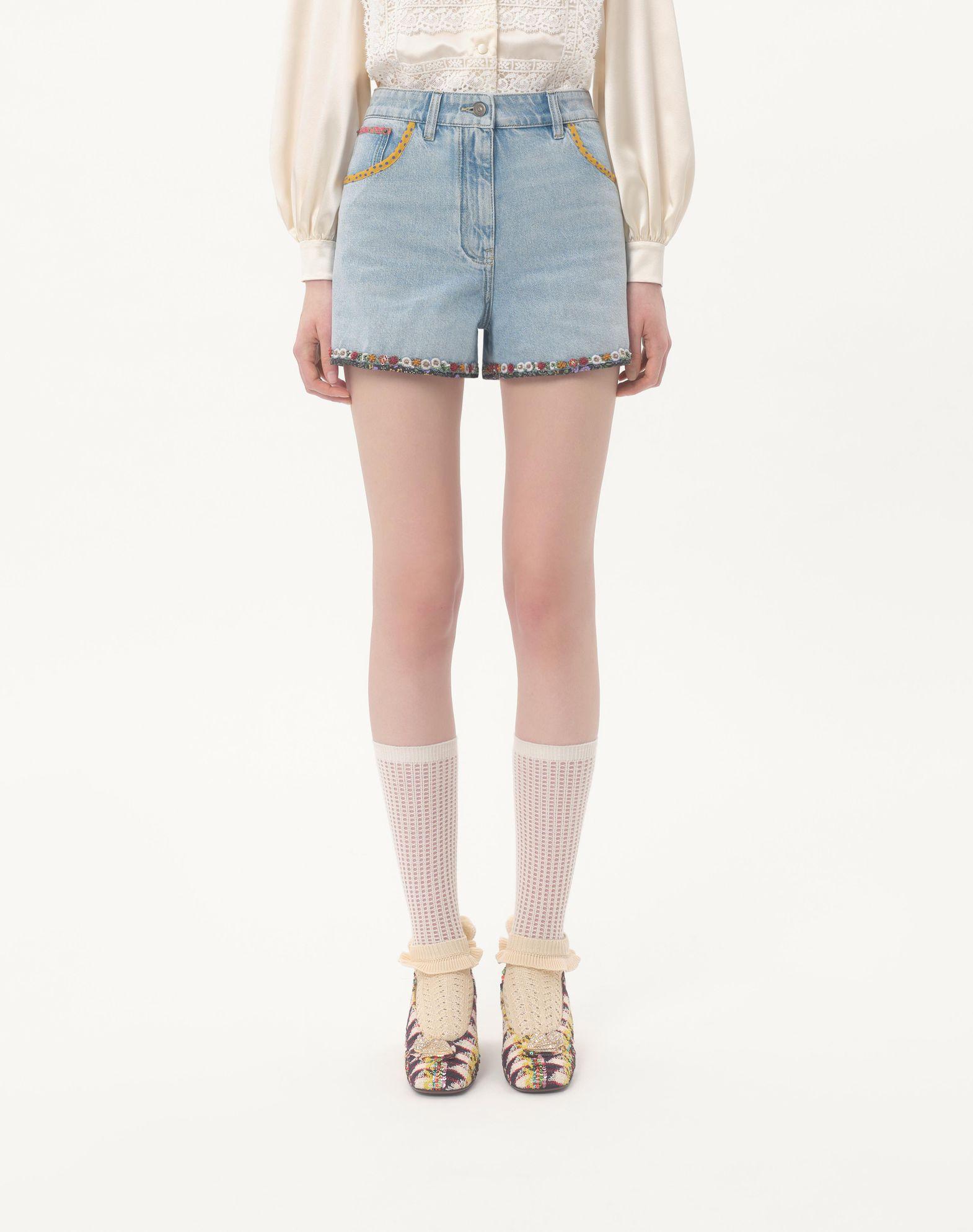 Embroidered Denim Shorts Product Image