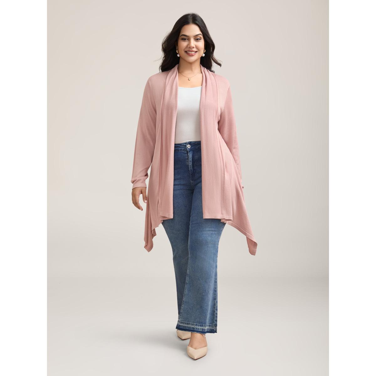 Plus Size Hi-Low Hem Open-Front Knit Cardigan Crepe Women Casual Loose Long Sleeve Everyday Cardigans BloomChic 22-24/3X Product Image