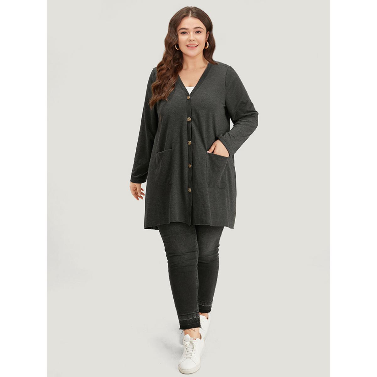 Plus Size Halloween Plain Pocket Asymmetrical Hem Coat Women DimGray Casual Plain Ladies Dailywear Winter Coats BloomChic 12/L Product Image