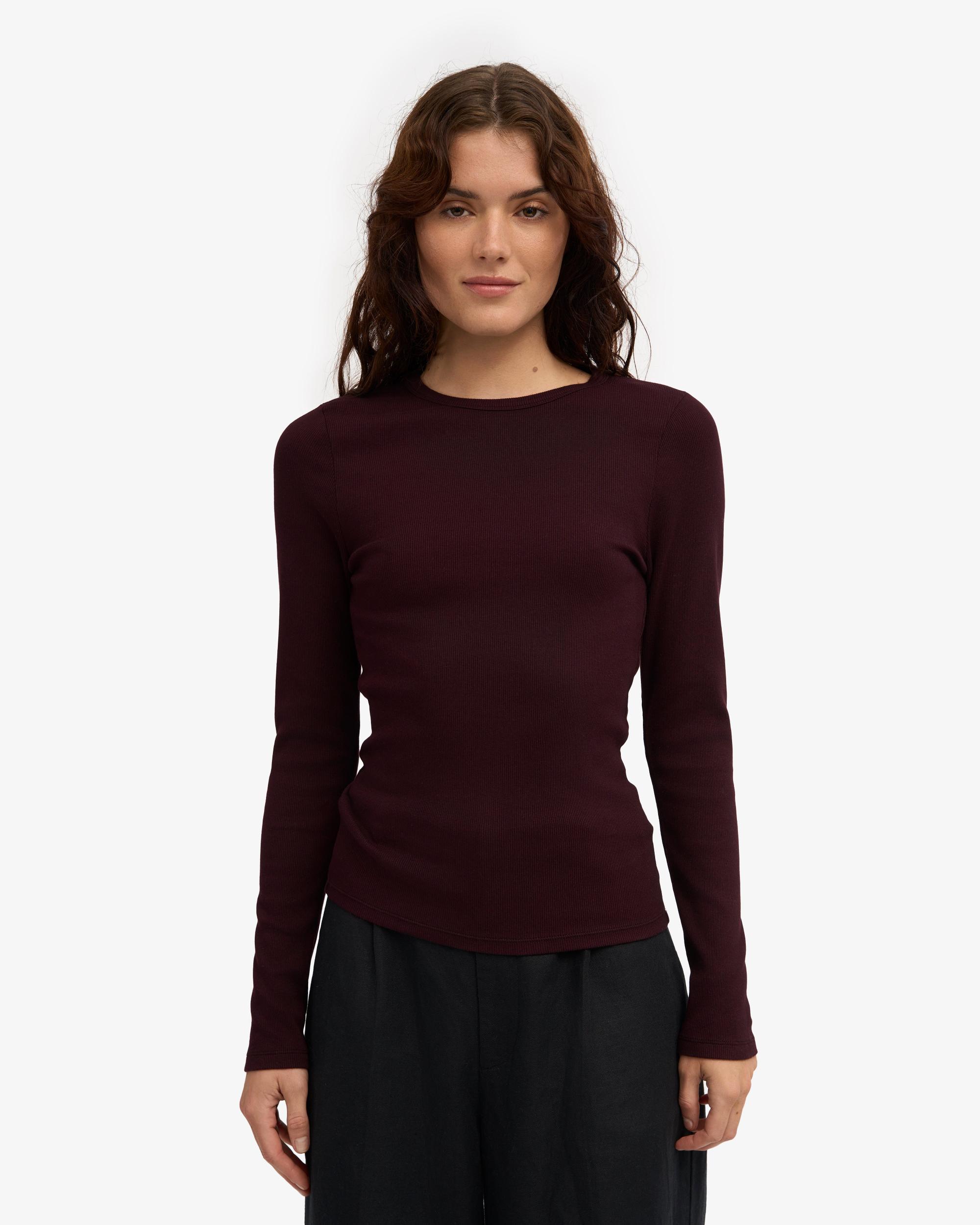 Women Organic Rib LS T-Shirt - Oxblood Red Product Image