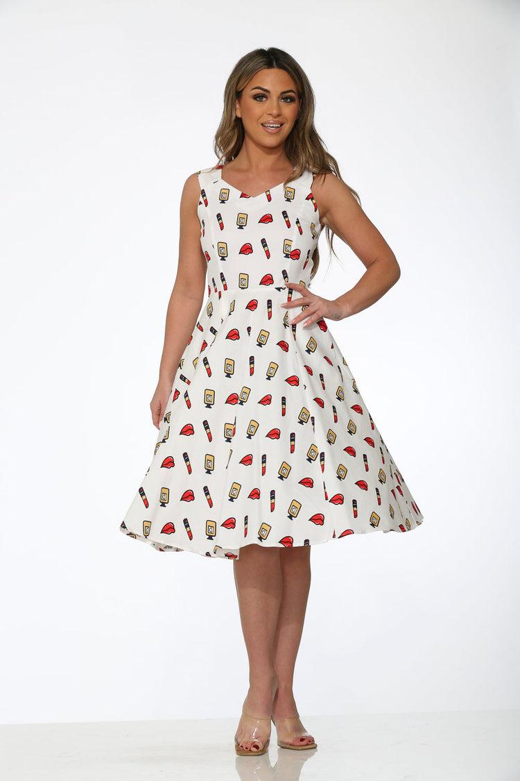 White Red Lipstick Swing Dress Product Image