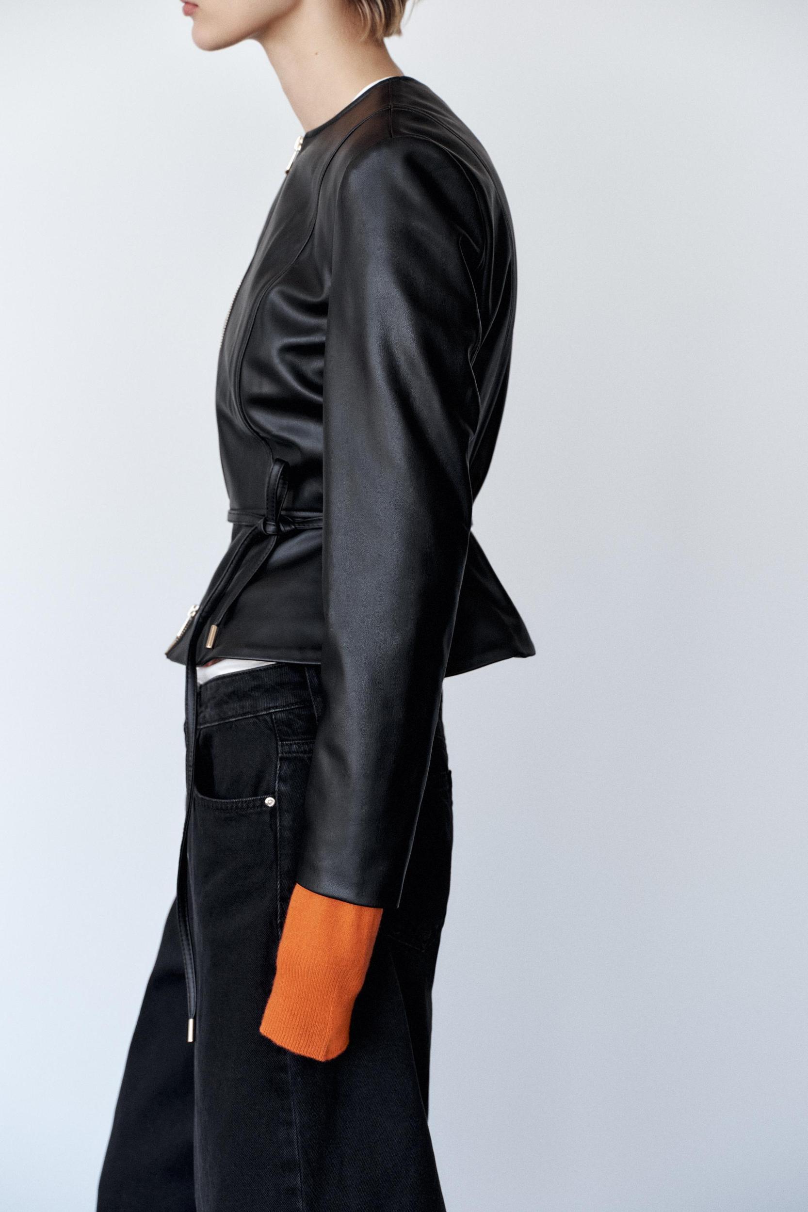 FAUX LEATHER PEPLUM JACKET Product Image