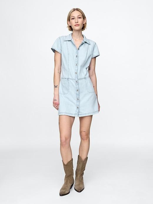 UltraSoft Denim Mini Shift Dress Product Image