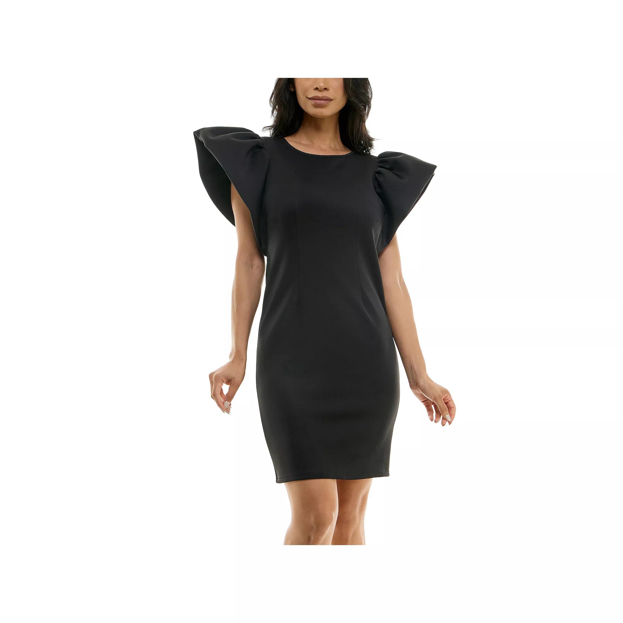 Women's Nina Leonard Ruffle Shoulder Sheath Mini Dress,  Product Image