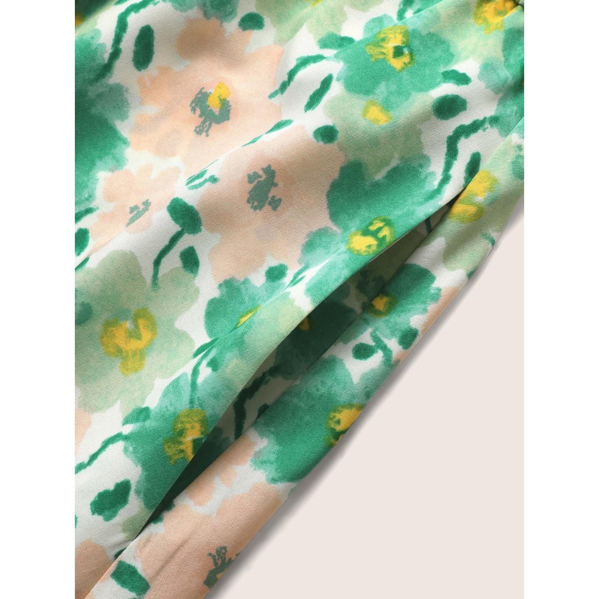 Plus Size Floral Surplice Neck Belted Midi Dress Applegreen Women Elegant Belted Non Sleeveless Curvy BloomChic 22-24/3X Product Image