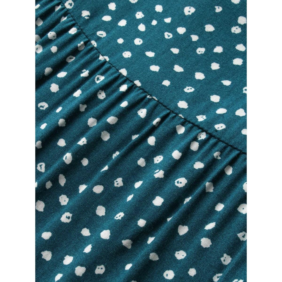 Plus Size Cyan Allover Print Cap Sleeve Ruffle Hem Gathered Blouse Women Casual Cap Sleeve Round Neck Everyday Blouses BloomChic 14-16/1X Product Image