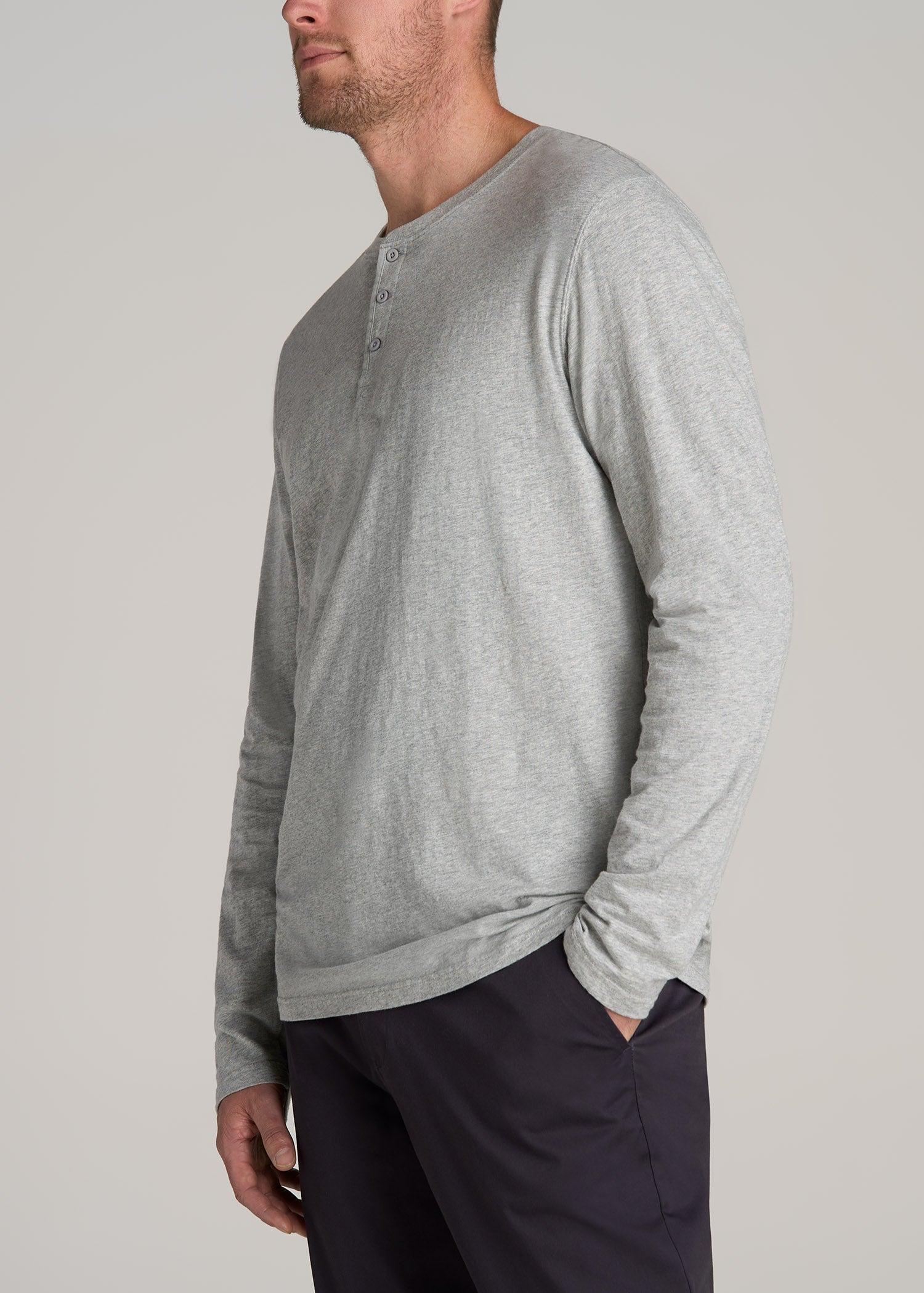 LJ&S Vintage Washed Slub Men's Tall Henley Shirt in Heathered Grey Male Product Image