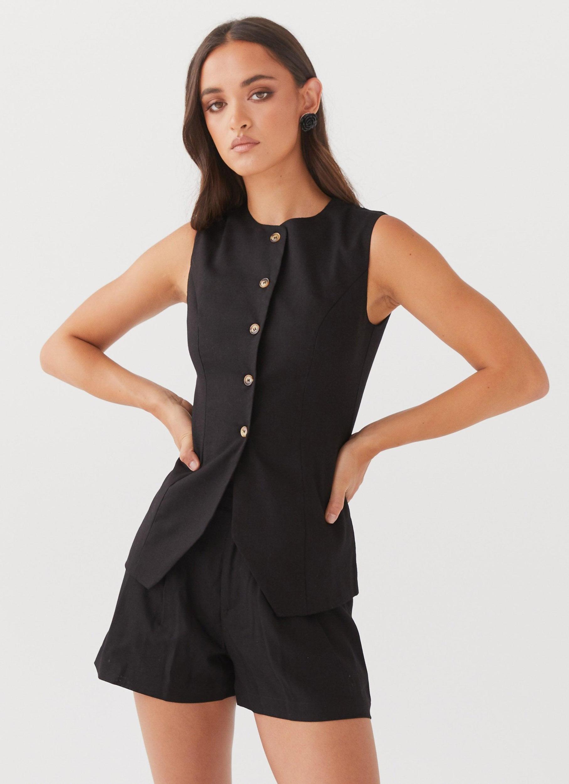 Born For Bordeaux Linen Shorts - Black Product Image