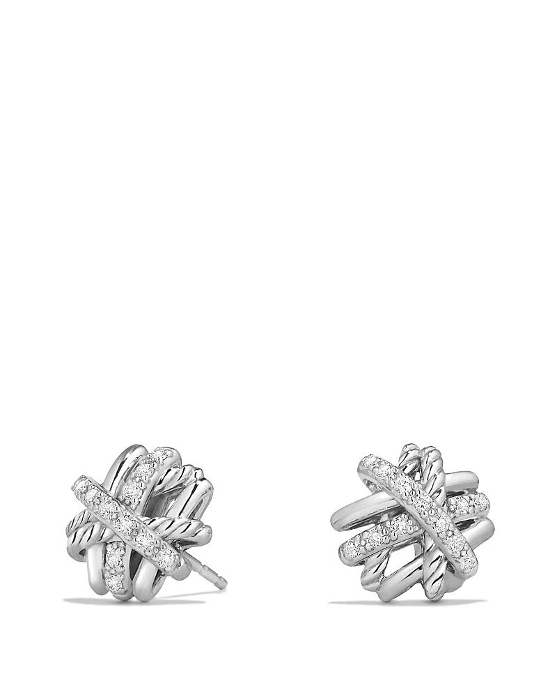 Womens Crossover Stud Earrings in Sterling Silver with Diamonds, 11mm Product Image