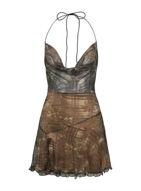 Brilliance Cowl Neck Mini Dress Brown Multi Product Image