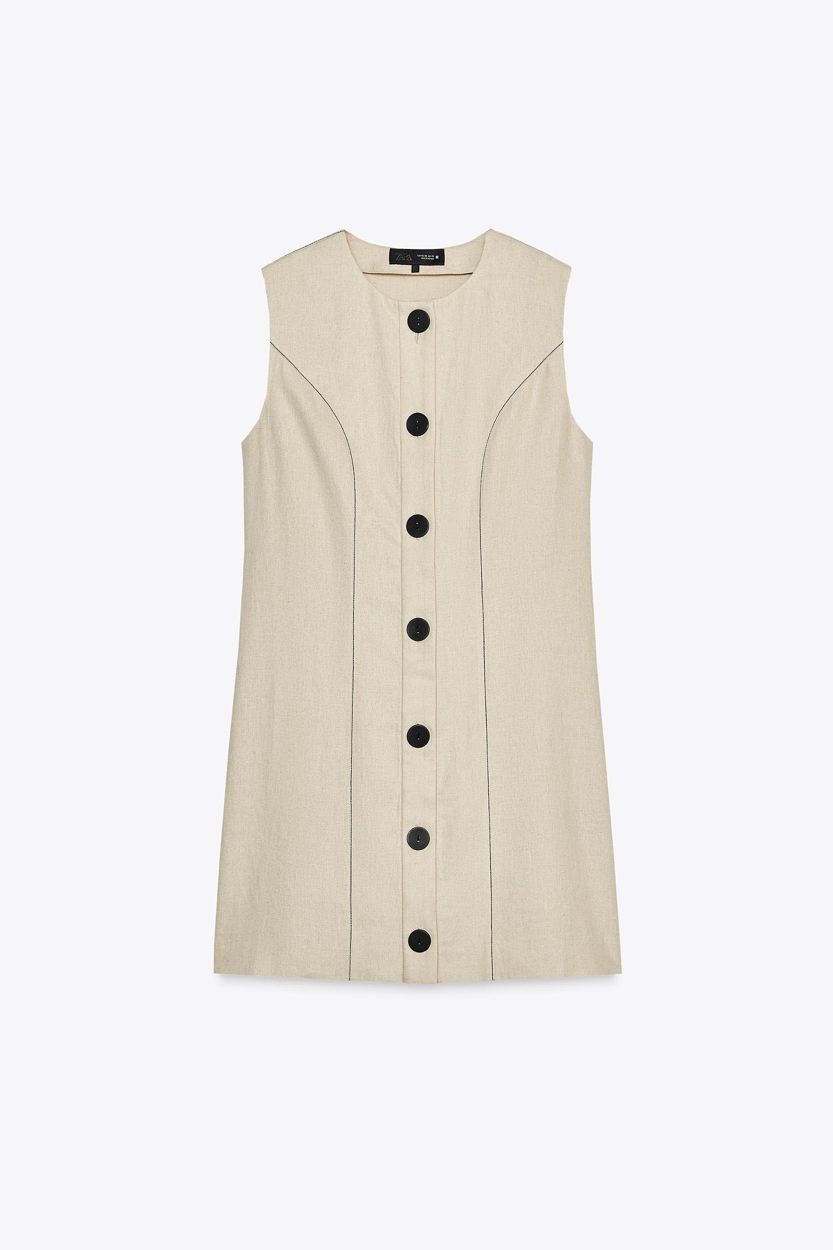 LINEN MINI DRESS WITH TOPSTITCHING Product Image