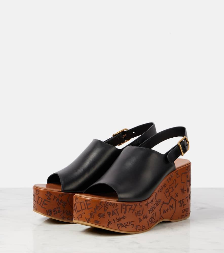 CHLOÉ Maxime Leather Slingback Platform Wedge Sandals In Black Product Image