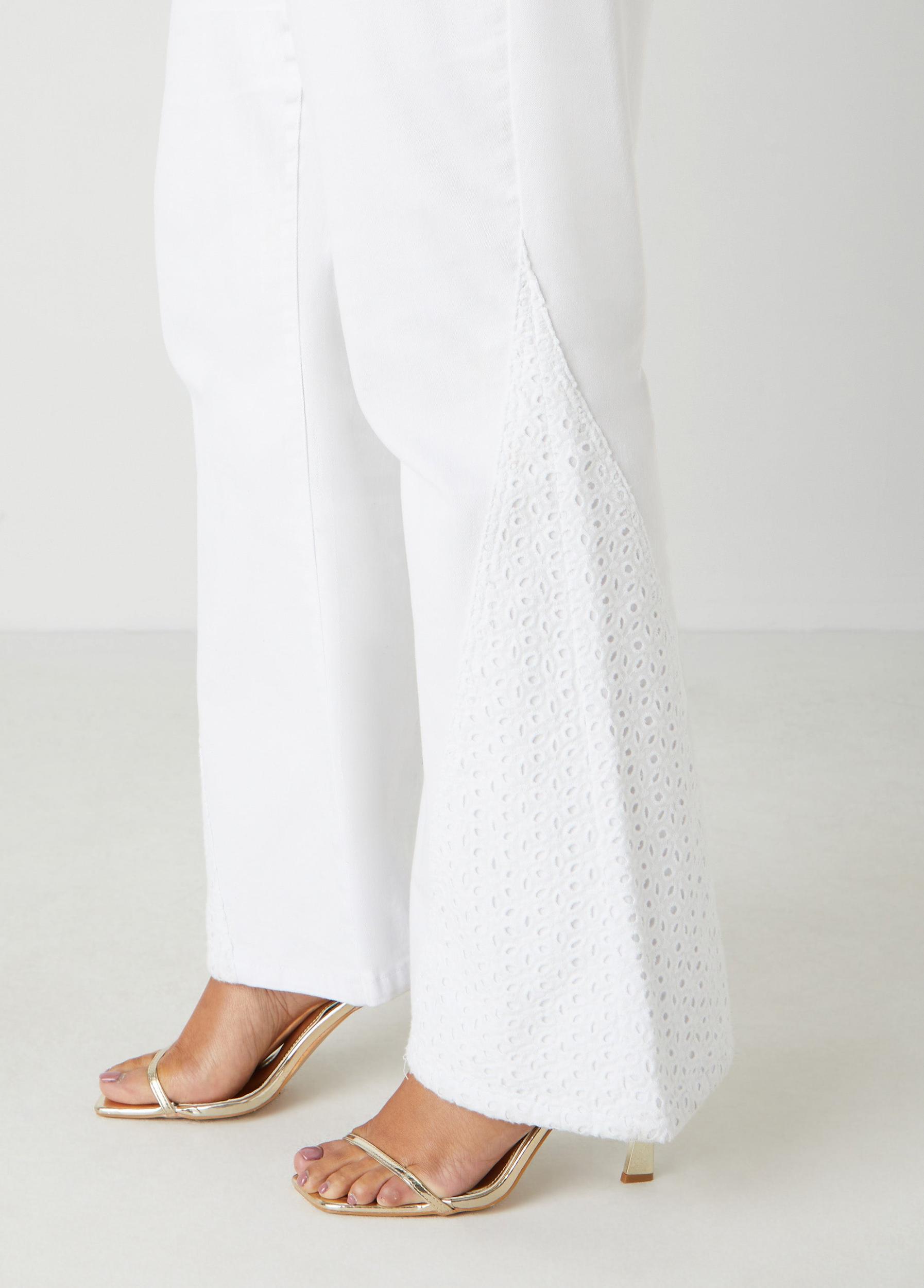 Eyelet Paneled Flared Jeans Product Image