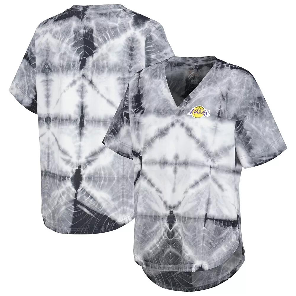 Women's G-III 4Her by Carl Banks Black Los Angeles Lakers Tournament Raglan Oversized Tie-Dye V-Neck T-Shirt, Size: 2XL Product Image