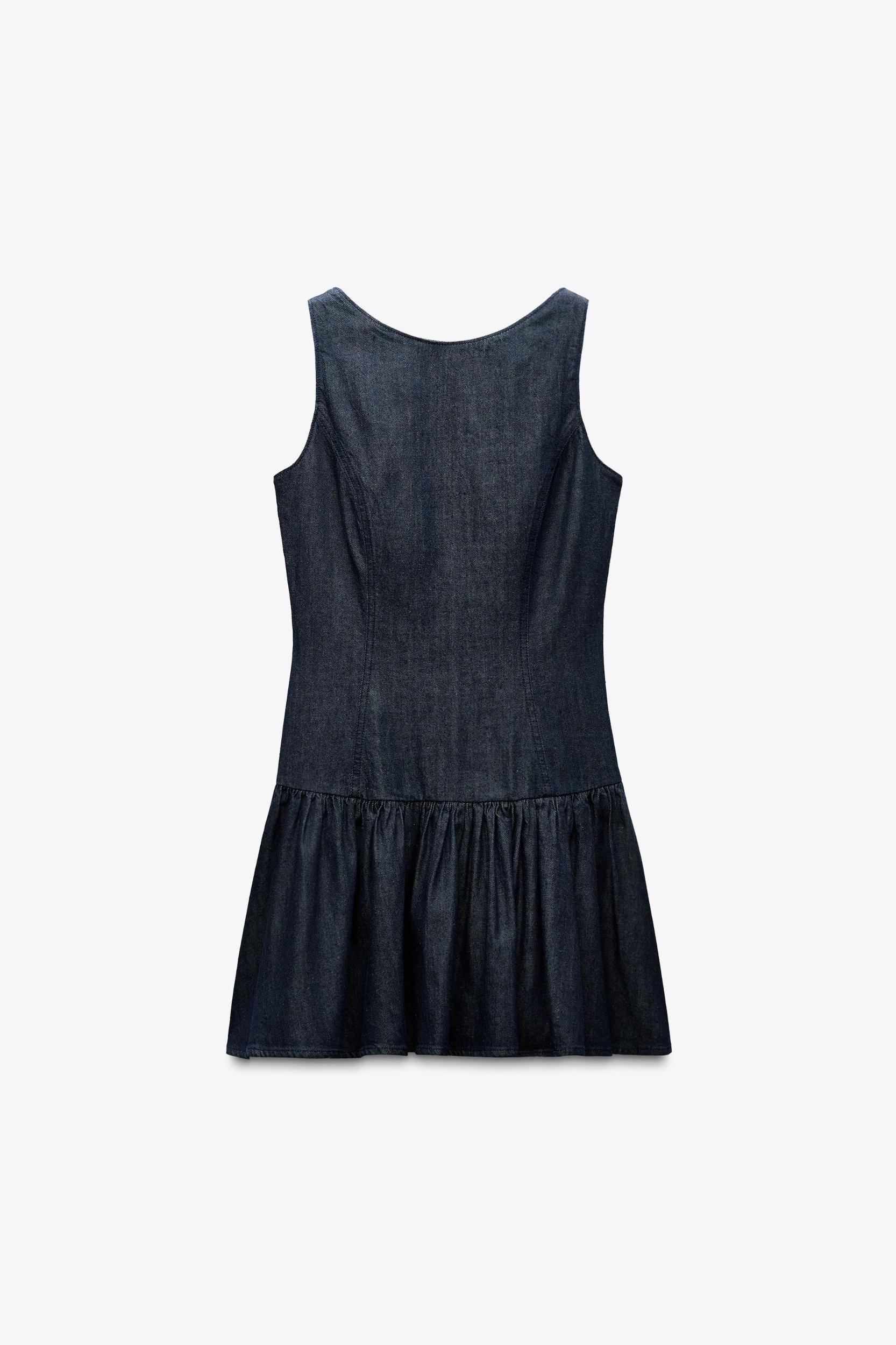 DENIM EFFECT RUFFLE MINI DRESS Product Image