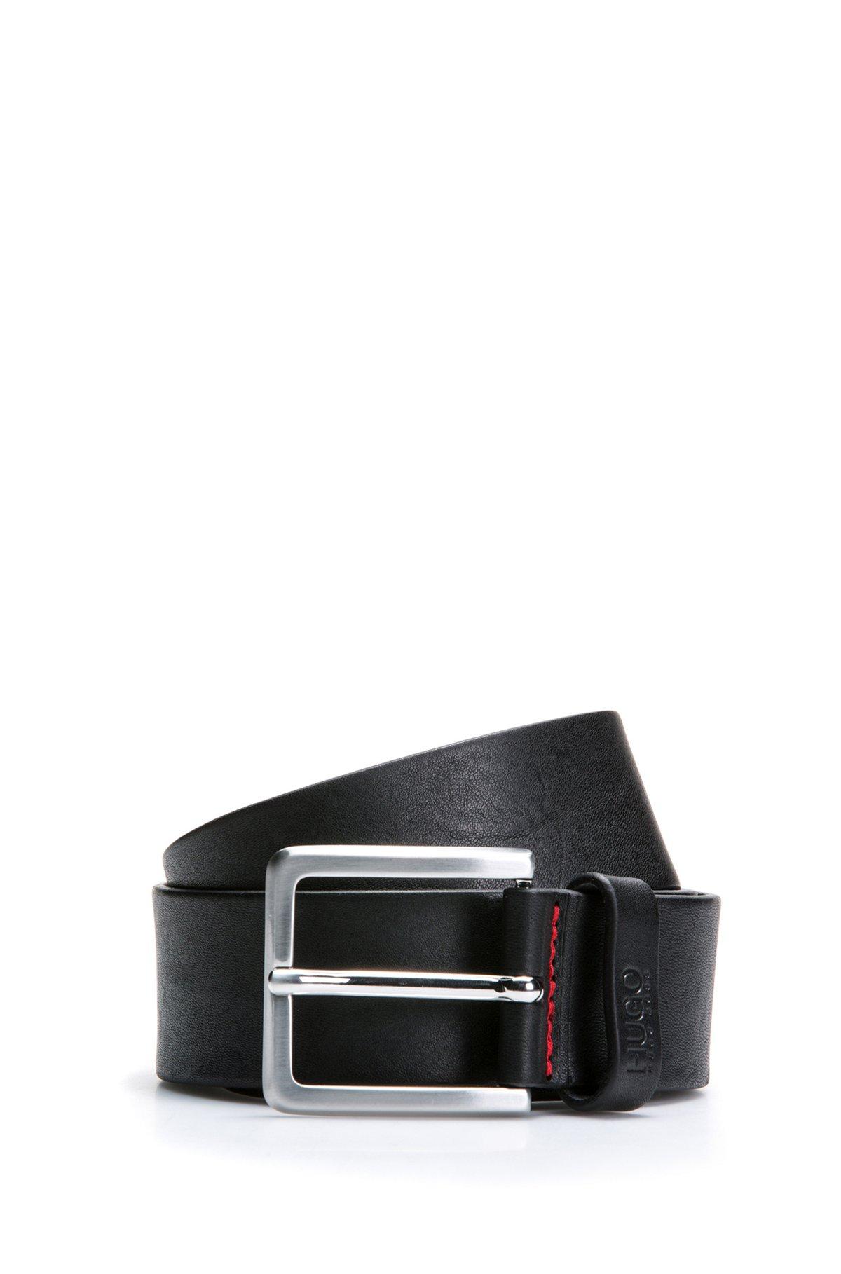 Grainy embossed-leather belt with brushed metal hardware Product Image