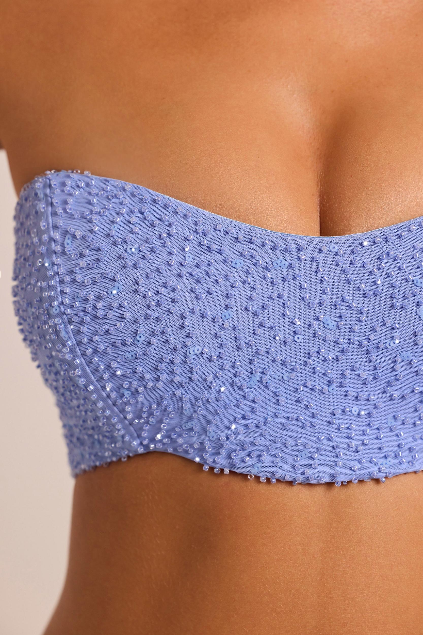 Embellished Strapless Corset Top in Powder Blue Product Image