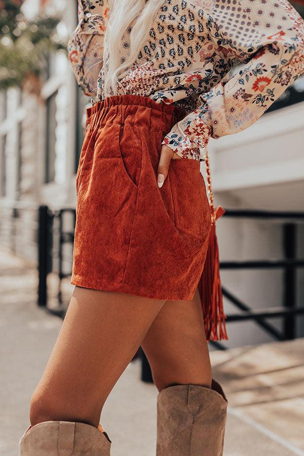 The Hubbard High Waist Corduroy Shorts In Rust Product Image