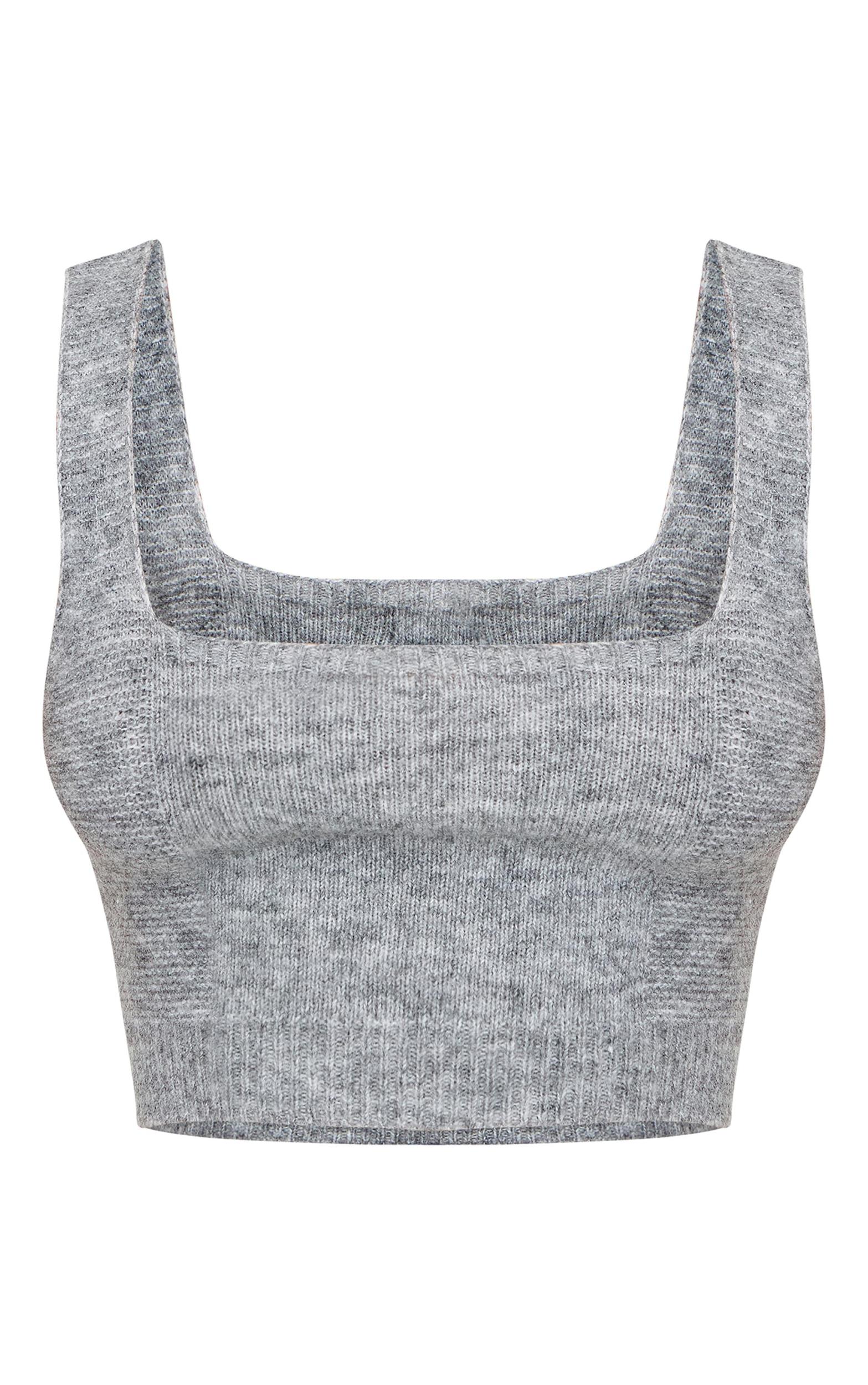 Petite Grey Marl Rib Knit Crop Top Product Image
