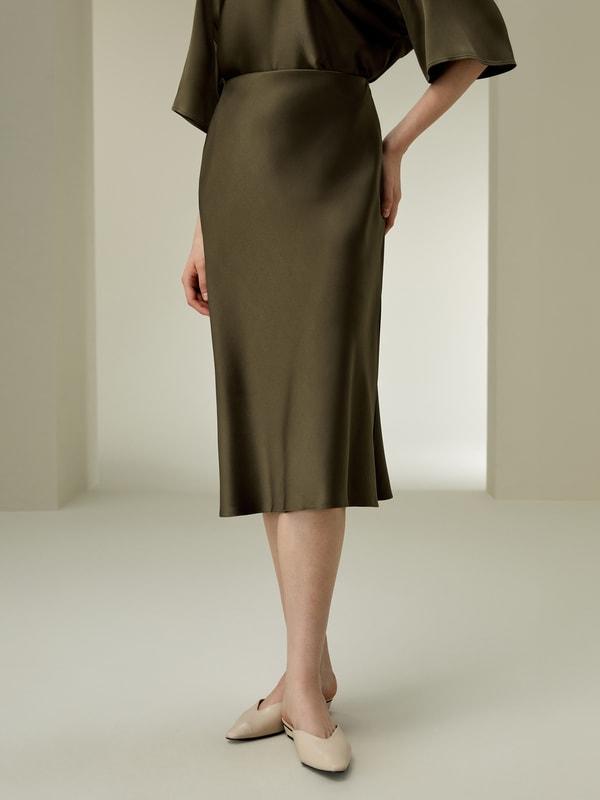 Bias-cut Silk Midi Skirt Product Image