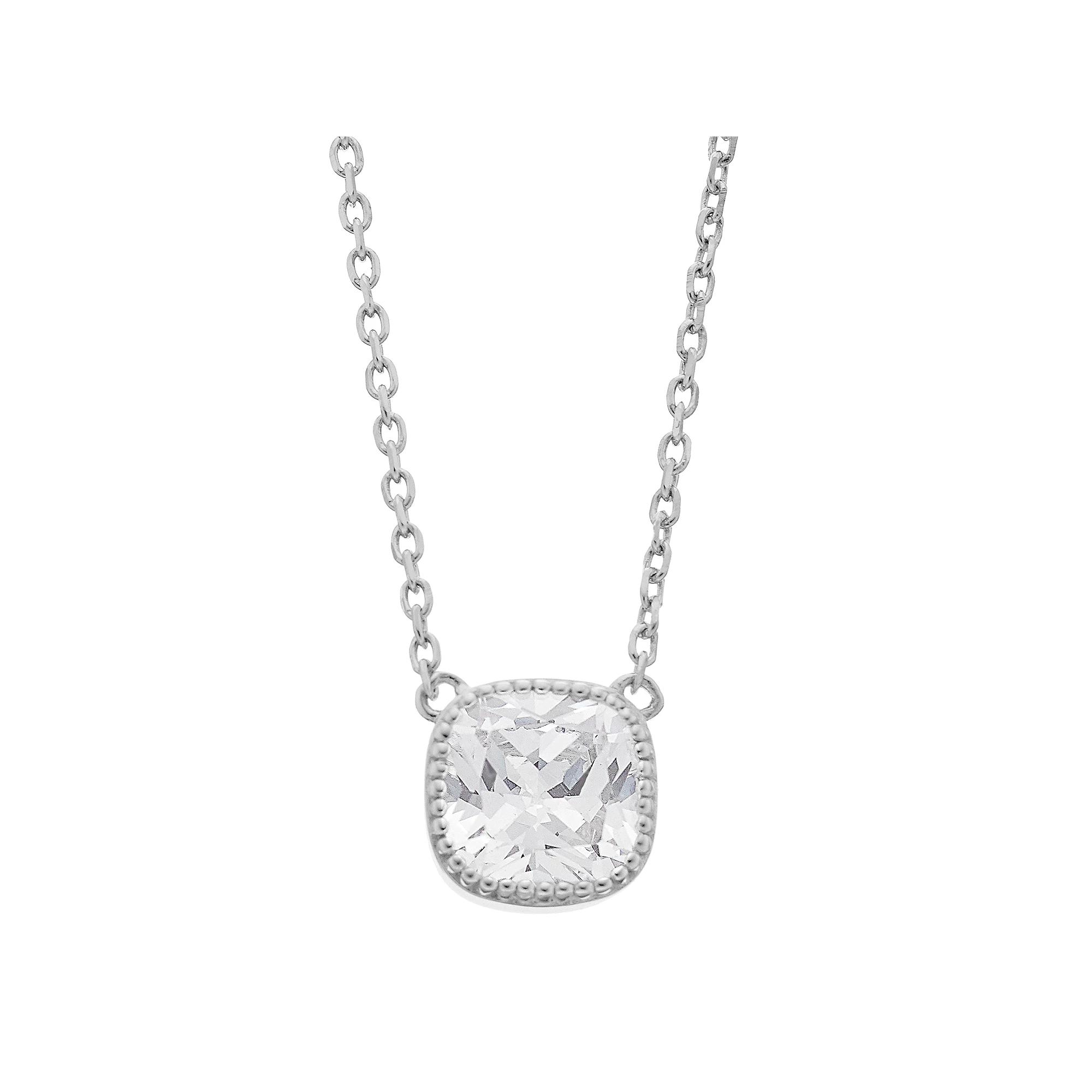 Rosabella Sterling Silver Cubic Zirconia Faceted Square Cushion Link Necklace, Women's, Size: 18" Product Image