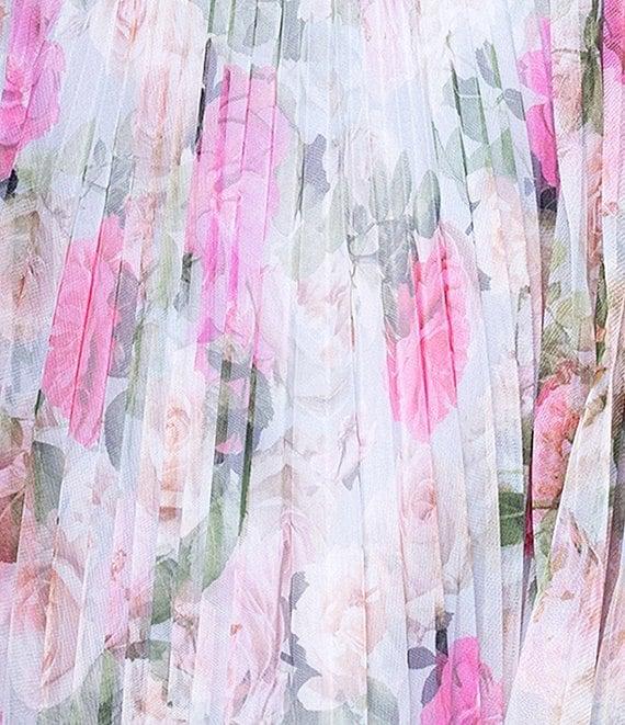 Betsy & Adam Petite Size Floral Print Tulle Pleated Midi Dress Product Image