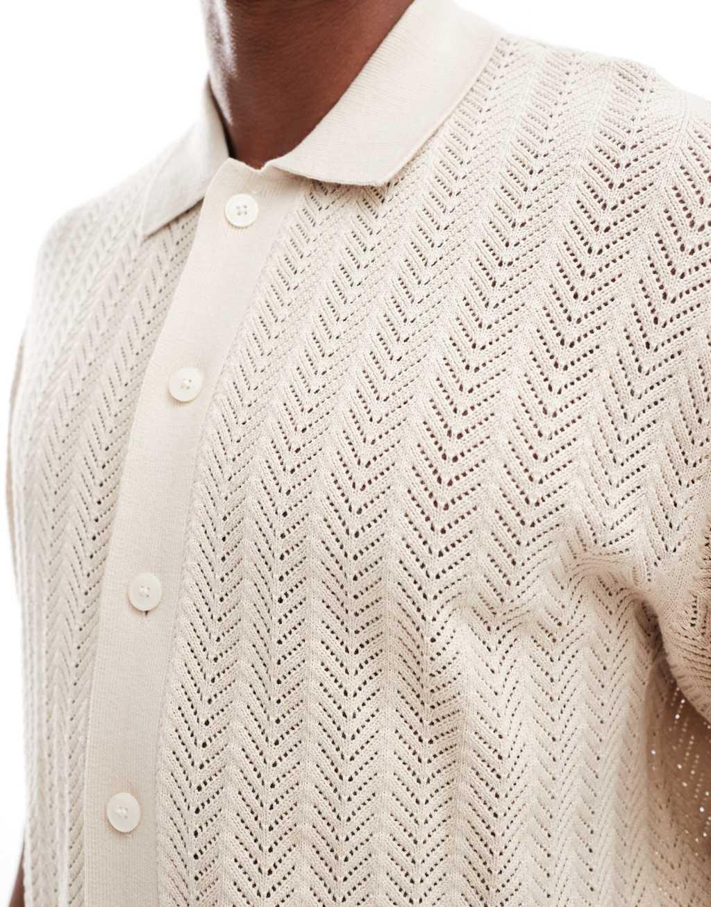 Selected Homme oversized crochet shirt in cream Product Image