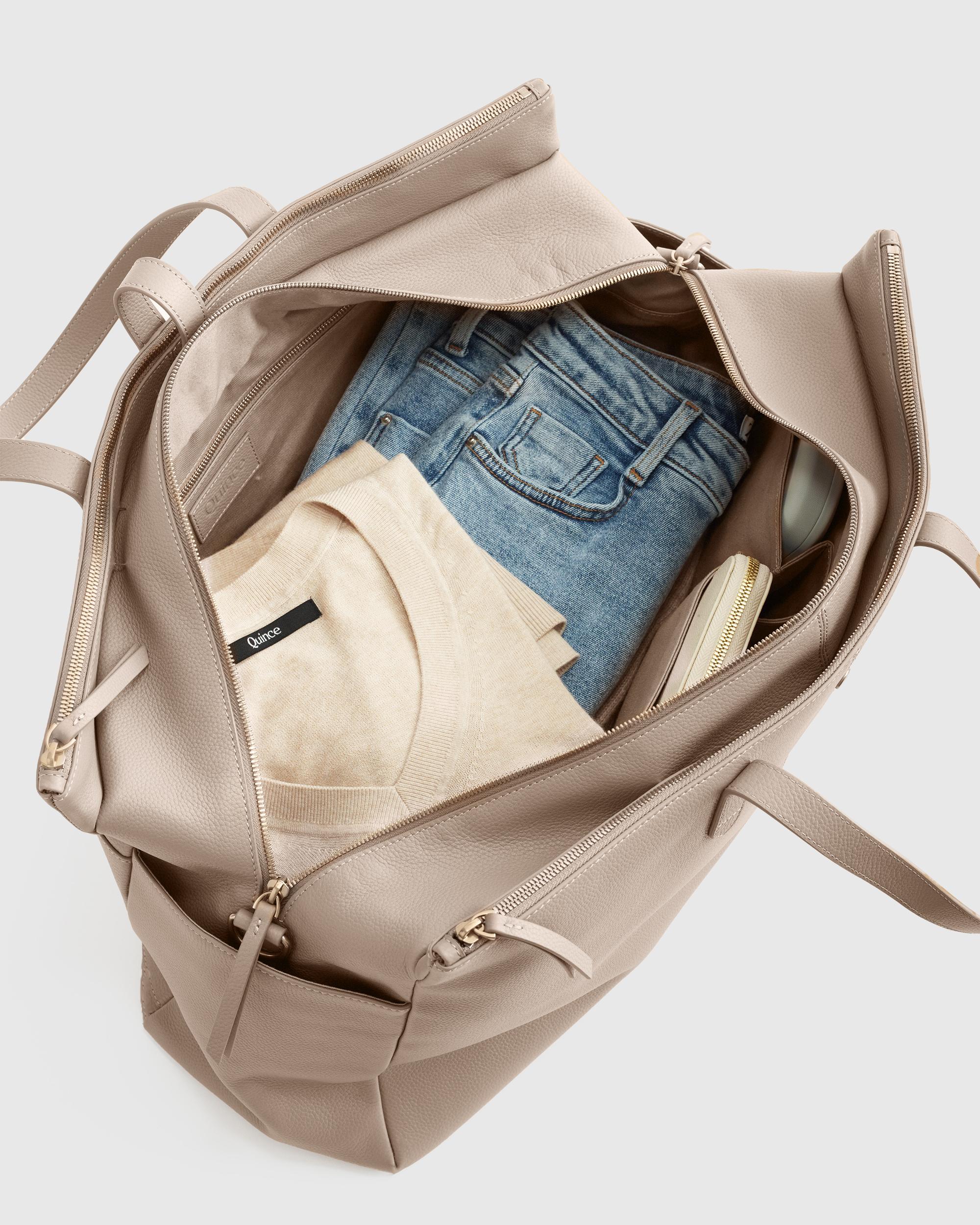 Quince | Women's Italian Leather Triple Compartment Weekender in Taupe Product Image