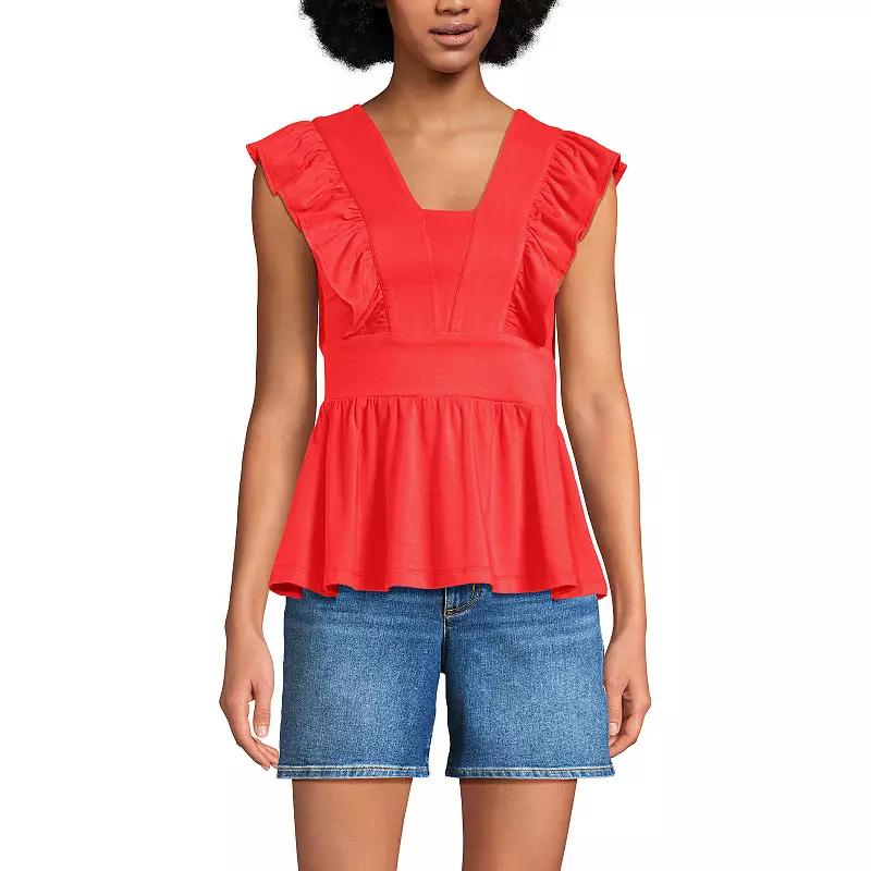 Women's Lands' End Lightweight Jersey Ruffle Peplum Top,  Product Image