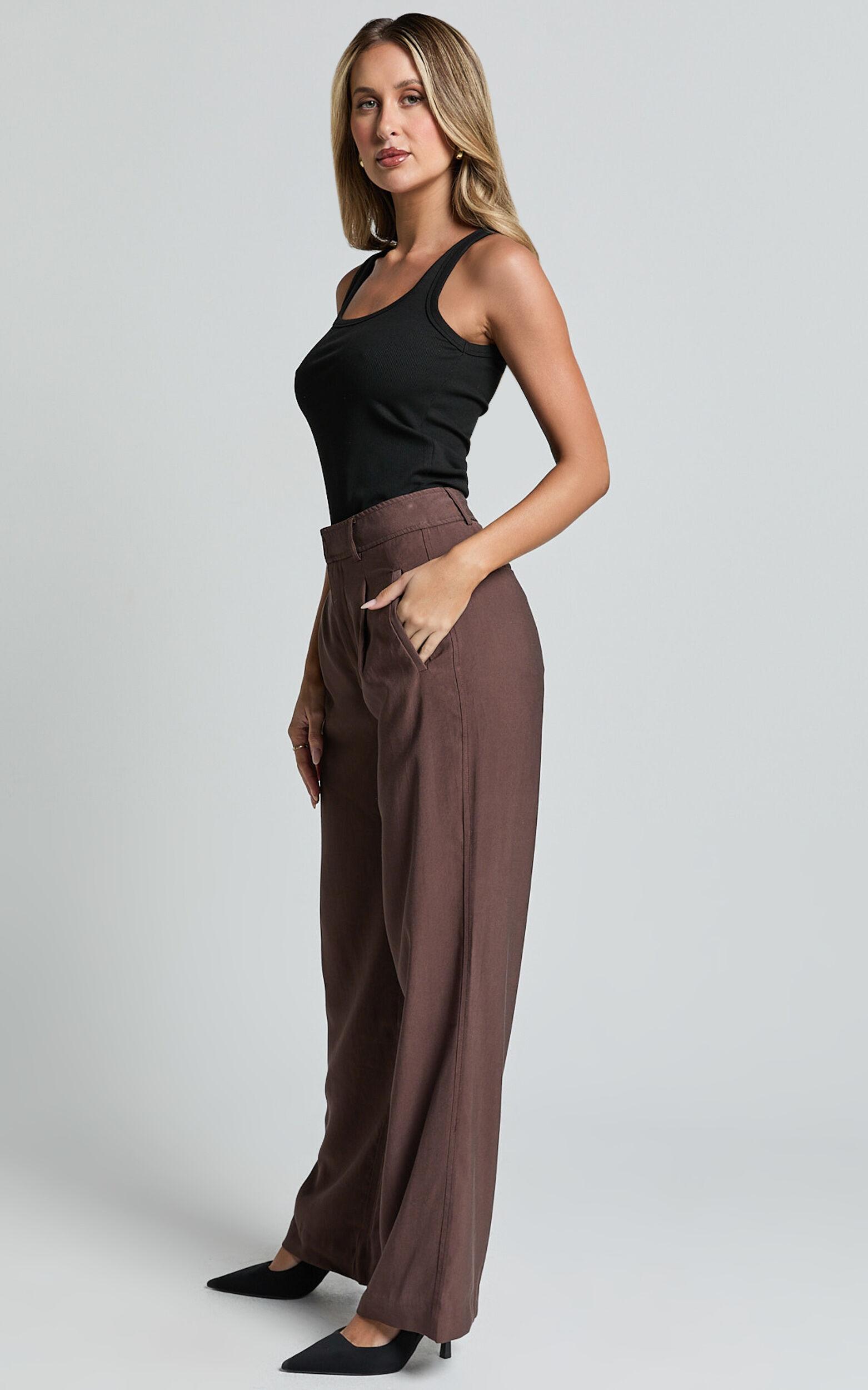 Augustus Pants - High Waisted Wide Leg Tailored Pants in Dark Oak Product Image