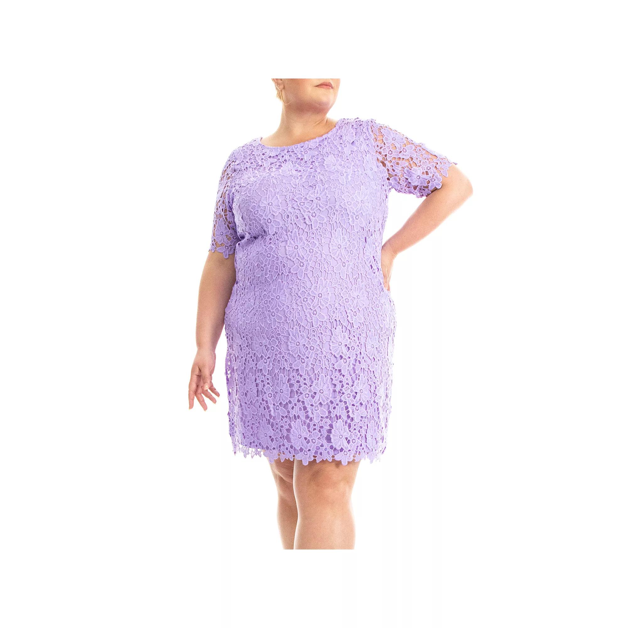 Plus Size Nina Leonard Lace Sheath Dress, Women's, Size: 3XL, Purple Product Image