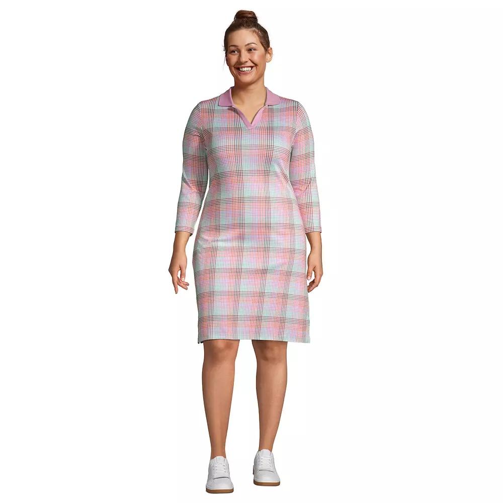 Plus Size Lands' End Supima Cotton Polo Dress, Women's, Size: 1XL, Wild Blossom Check Product Image